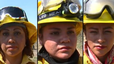 Mujeres brigadistas que combaten incendios en Xochimilco, CDMX