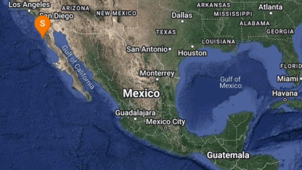 Mapa de México con marca en Baja California por sismo