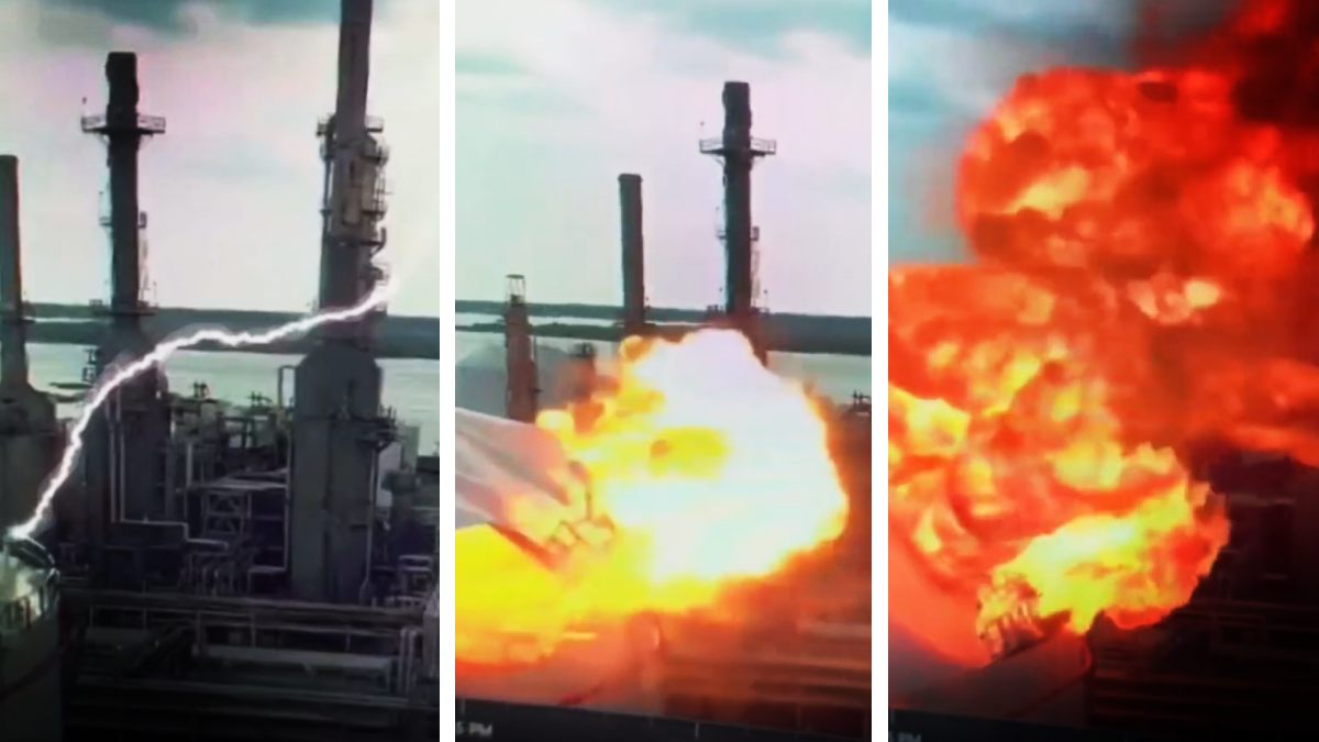 Rayo cae sobre tanque de petroleo en Lake Charles, Luisiana y provoca explosión